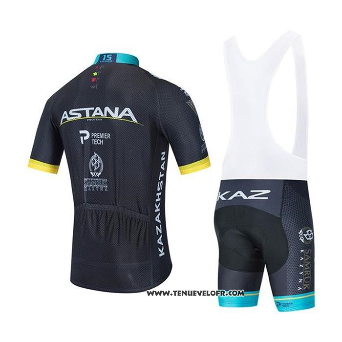 2020 Maillot Ciclismo Astana Noir Bleu Jaune Manches Courtes et Cuissard